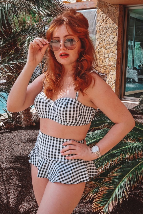 Belsira - Gigi Gingham-Bikinioberteil in Schwarz und Weiß