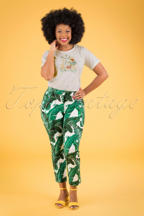 Banned Retro - 50s Tropical Leaves Trousers in Green