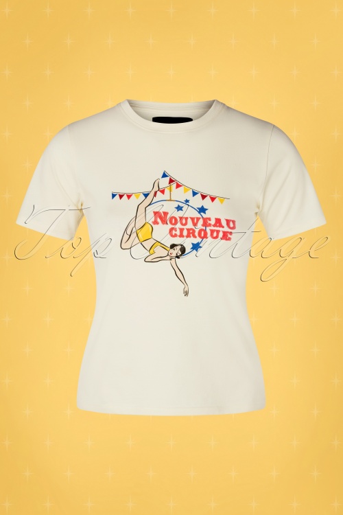 Collectif ♥ Topvintage - 50s Nouveau Cirque T-Shirt in Cream 2