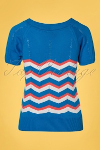 Mademoiselle YéYé - 60s Zick Zack Knit Top in Blue and Peach 3