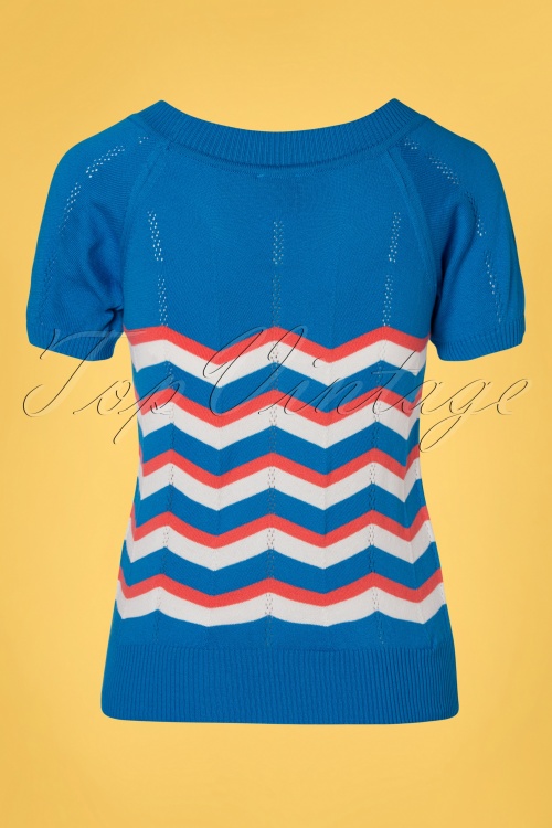 Mademoiselle YéYé - 60s Zick Zack Knit Top in Blue and Peach 3