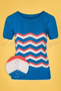 Mademoiselle YéYé - 60s Zick Zack Knit Top in Blue and Peach