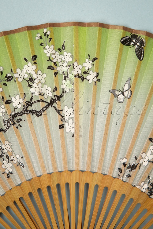 Collectif Clothing - Melinda Cherry Blossom Fan Années 50 en Vert 2