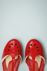 Bettie Page Shoes - Nancy T-Strap Flats Années 50 en Rouge 3