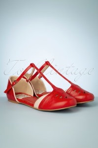 Bettie Page Shoes - 50s Nancy T-Strap Flats in Red 5