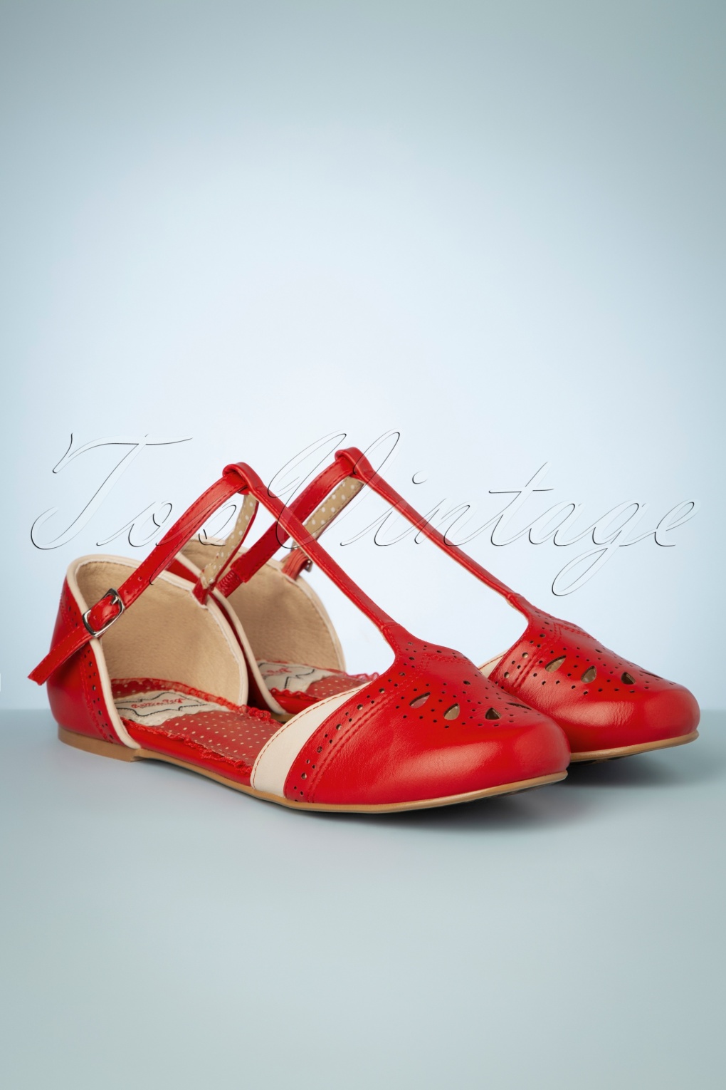 50s Nancy T-Strap Flats in Red