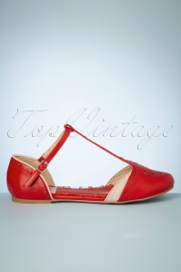 Bettie Page Shoes - Nancy t-strap ballerina's in rood 4