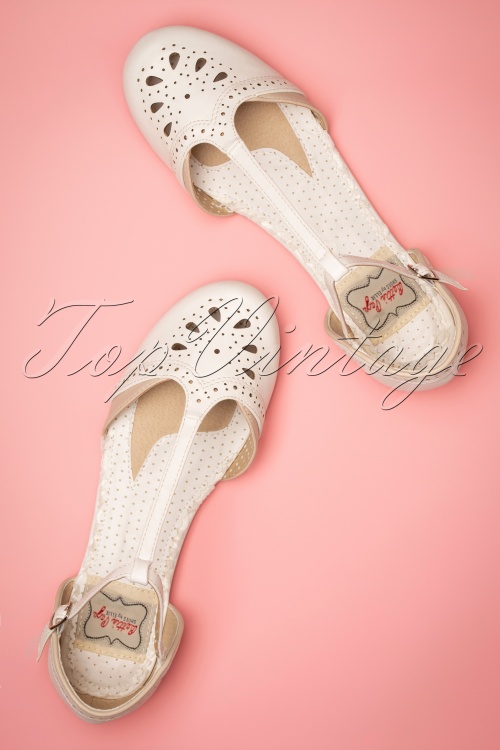 Bettie Page Shoes - 50s Nancy T-Strap Flats in White 2