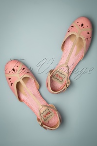 Bettie Page Shoes - 50s Katie T-Strap Flats in Pink