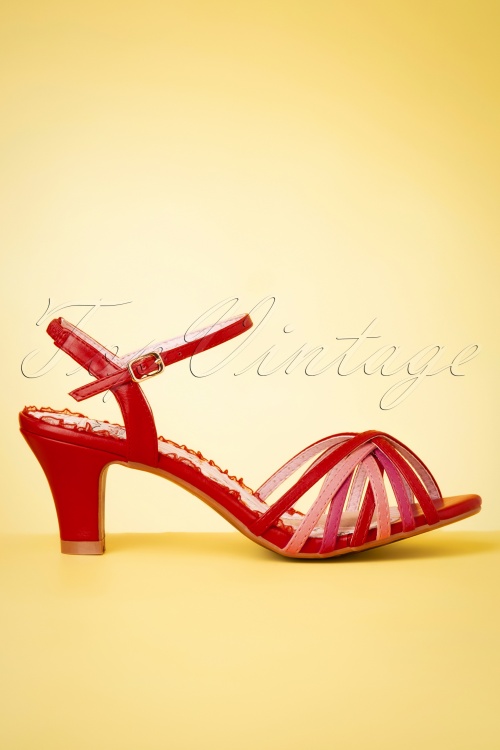 Bettie Page Shoes - Margot Strappy Sandals Années 50 en Rouge 2