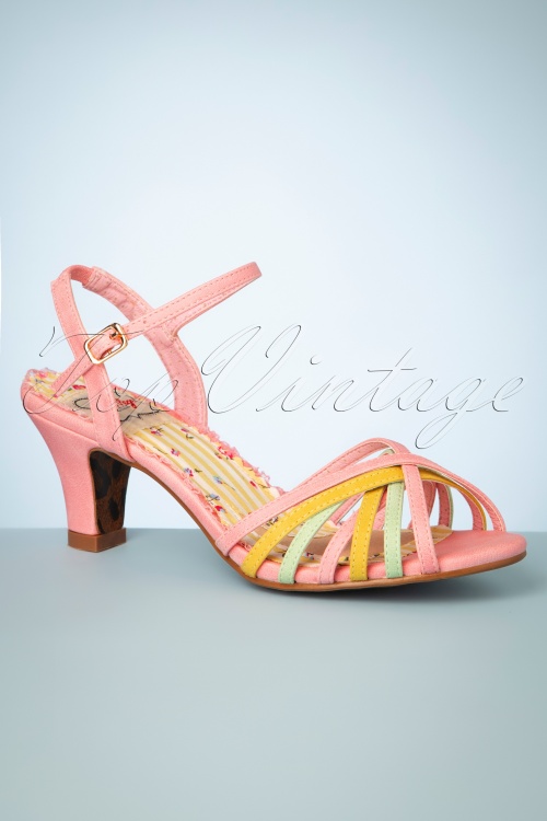Bettie Page Shoes - 50s Margot Strappy Sandals in Pink