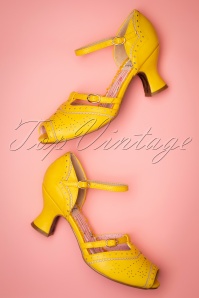 Bettie Page Shoes - 50s Nicole Peeptoe Pumps in Yellow 2