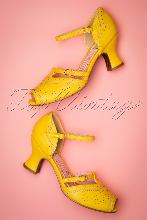 Bettie Page Shoes - Nicole Peeptoe-Pumps in Gelb 2
