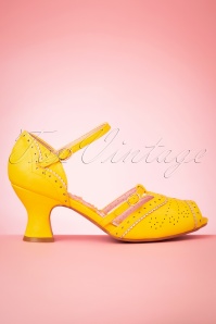 Bettie Page Shoes - 50s Nicole Peeptoe Pumps in Yellow 3