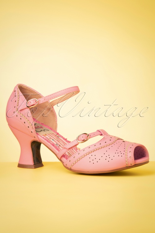 Bettie Page Shoes - 50s Nicole Peeptoe Pumps in Pink 2