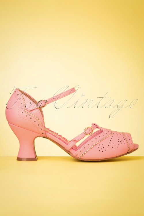 Bettie Page Shoes - 50s Nicole Peeptoe Pumps in Pink 4