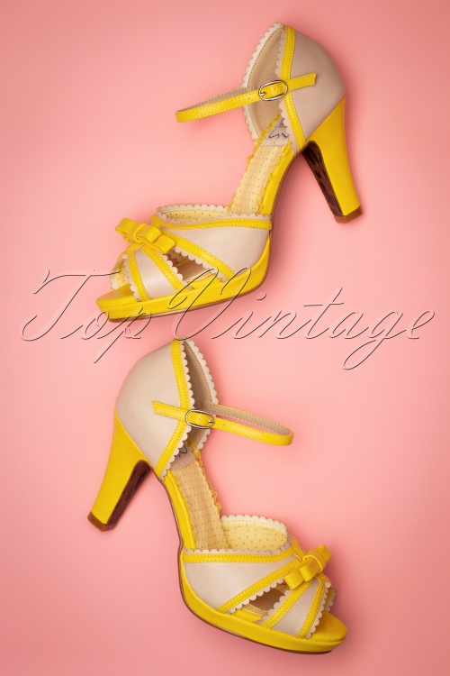 Bettie Page Shoes - 50s Sue Peeptoe Pumps in Yellow 2