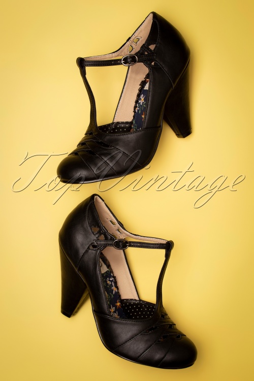 Bettie Page Shoes - Laura t-strap pumps in zwart 2