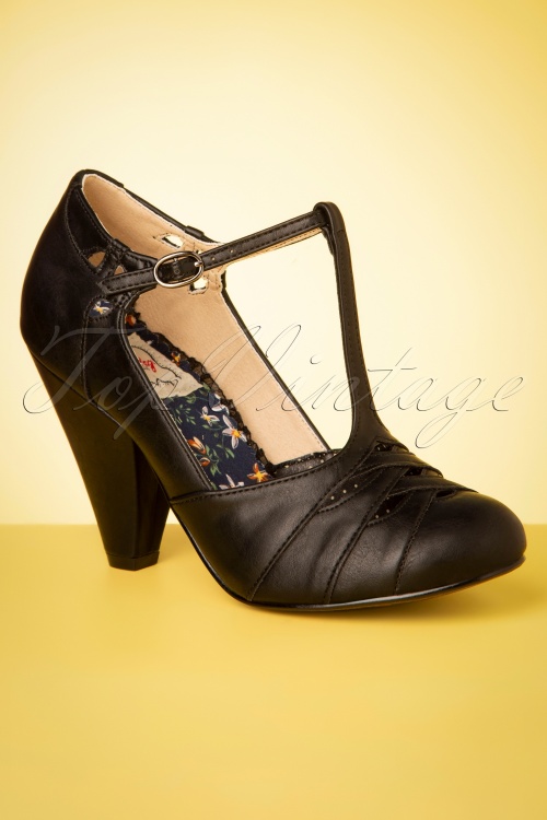Bettie Page Shoes - Laura T-Strap Pumps Années 50 en Noir