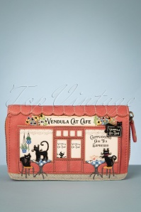 Vendula - 50s Cat Cafe Ziparound Wallet in Pink