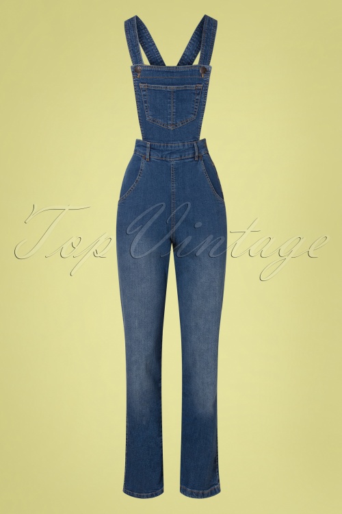 Bunny - 50s Betty Bee Dungarees in Denim Blue 2