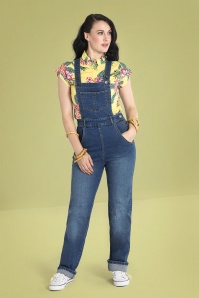 Bunny - 50s Betty Bee Dungarees in Denim Blue