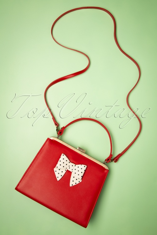 Lola Ramona ♥ Topvintage - Inez Polkadot Bow tas in rood 2