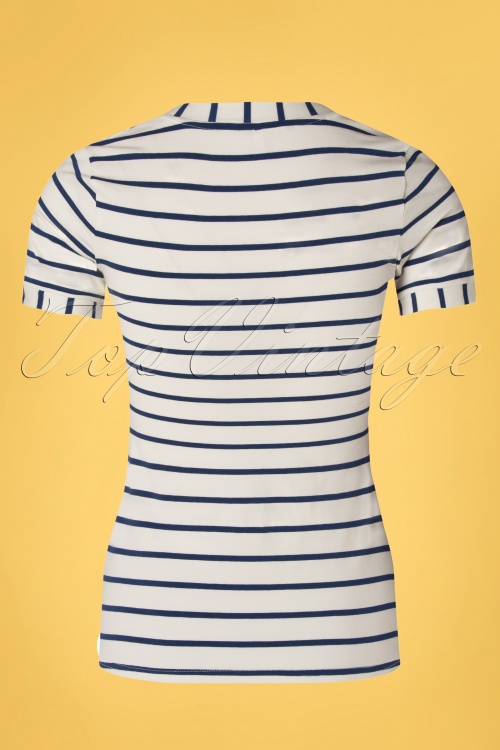 Blutsgeschwister - 50s Logo Stripes T-Shirt in Ivory White and Navy 3