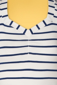 Blutsgeschwister - 50s Logo Stripes T-Shirt in Ivory White and Navy 4