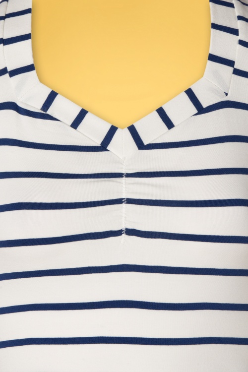 Blutsgeschwister - Logo Stripes T-Shirt Années 50 en Ivoire et Bleu Marine 4