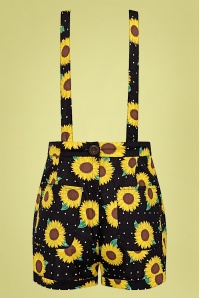 Collectif Clothing - Kelsie Sunflower Shorts Années 50 en Noir  4
