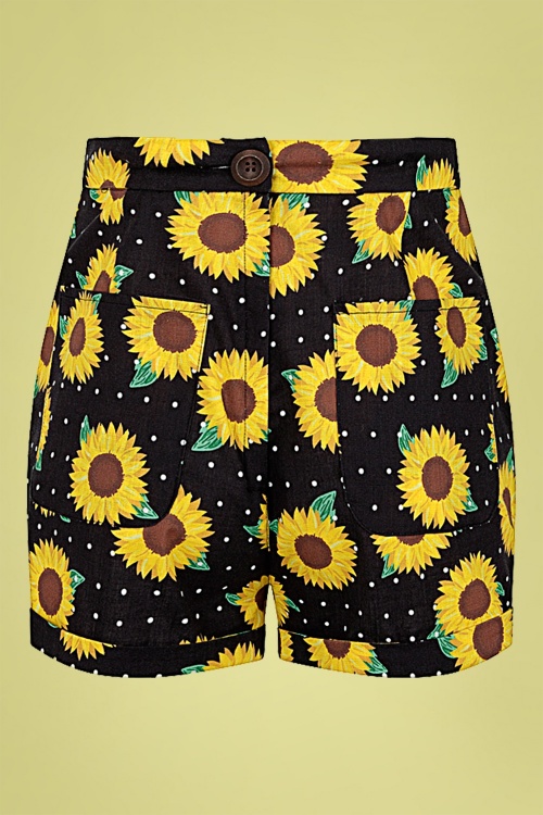 Collectif Clothing - 50s Kelsie Sunflower Shorts in Black 5