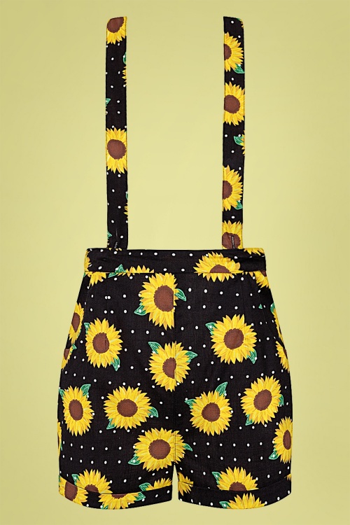 Collectif Clothing - Kelsie Sunflower Shorts Années 50 en Noir  2