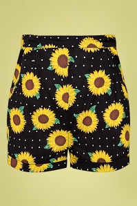 Collectif Clothing - Kelsie Sunflower Shorts Années 50 en Noir  3