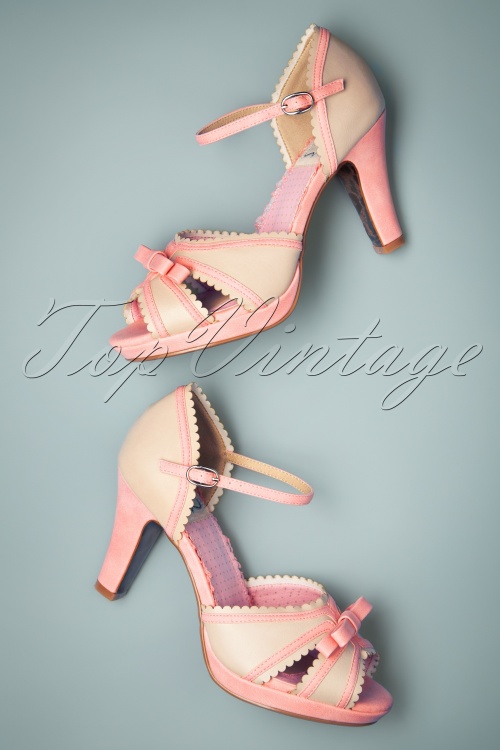 Bettie Page Shoes - Sue peeptoe pumps in roze 2