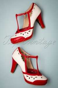 Bettie Page Shoes - 50s Holly Pumps in White and Red
