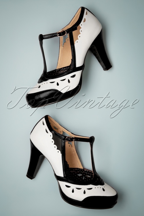 Bettie Page Shoes - Holly pumps in zwart en wit 2
