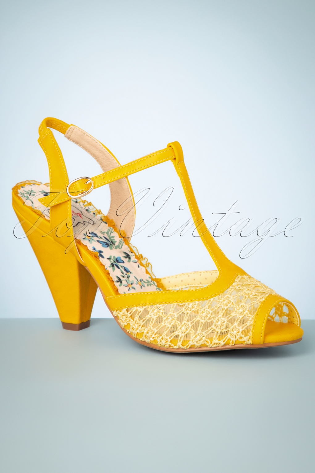 yellow t strap heels