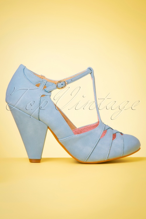 Bettie Page Shoes - Laura t-strap pumps in babyblauw 3
