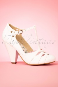 Bettie Page Shoes - 50s Laura T-Strap Pumps in White 2