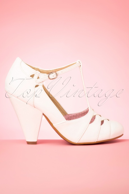 Bettie Page Shoes - 50s Laura T-Strap Pumps in White 4