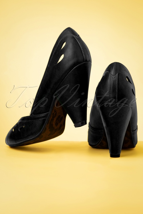 Bettie Page Shoes - 50s Marilyn Peeptoe Pumps in Black 5