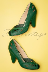 Bettie Page Shoes - 50s Marilyn Peeptoe Pumps in Green