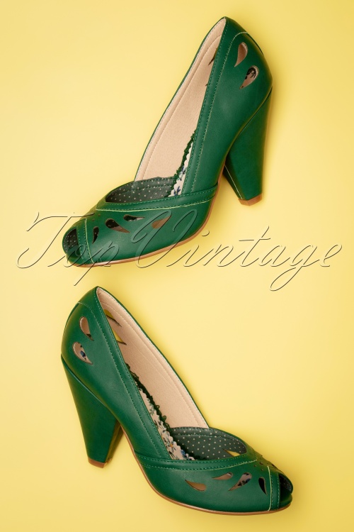 Bettie Page Shoes - 50s Marilyn Peeptoe Pumps in Green
