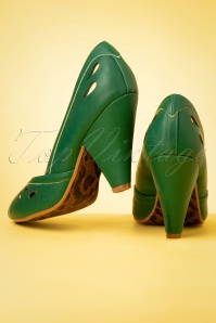 Bettie Page Shoes - 50s Marilyn Peeptoe Pumps in Green 5