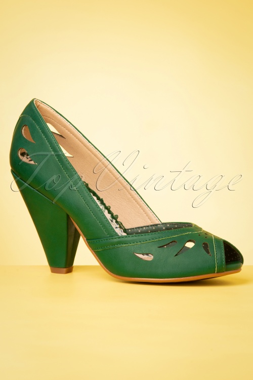 Bettie Page Shoes - 50s Marilyn Peeptoe Pumps in Green 2
