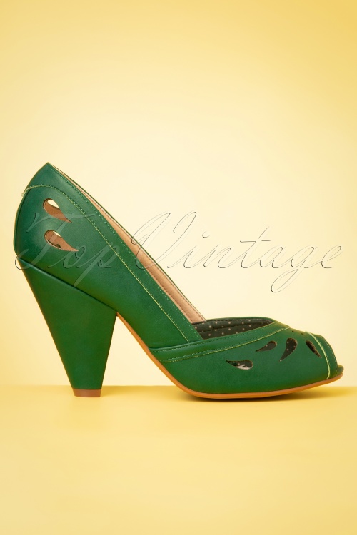 Bettie Page Shoes - 50s Marilyn Peeptoe Pumps in Green 4
