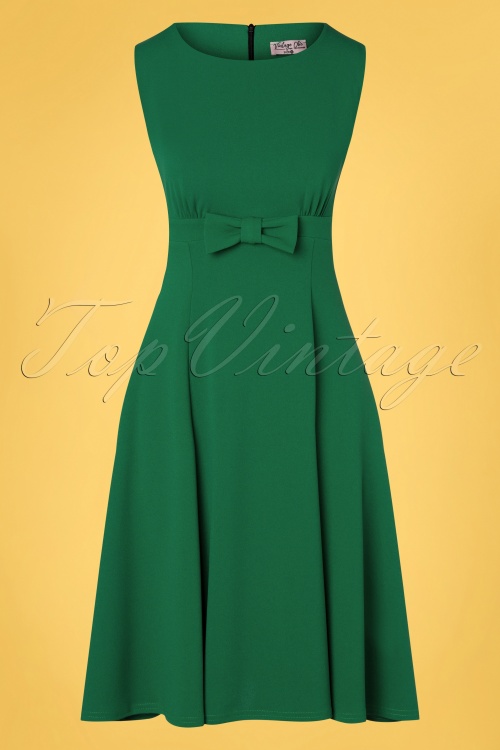 Vintage Chic for Topvintage - Daborah Bow swing-jurk in smaragdgroen