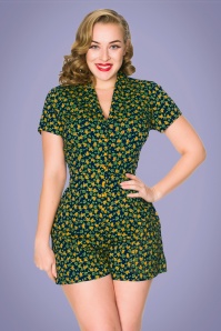 Timeless - 50s Tessa Floral Playsuit in Navy