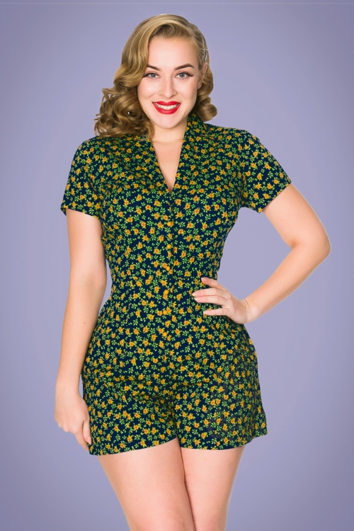 Timeless - 50s Tessa Floral Playsuit in Navy